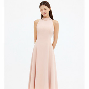 아보아보 실크 타이 핑크 홀터넥 플레어 원피스 예복셀프웨딩브라이걸샤워