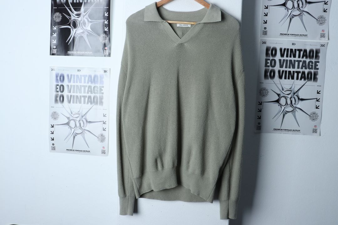 (XL-2XL) 폴브레이크 니트 오버핏 브이넥 그린 이미지