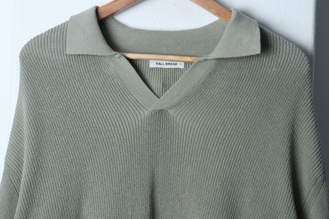 (XL-2XL) 폴브레이크 니트 오버핏 브이넥 그린 이미지