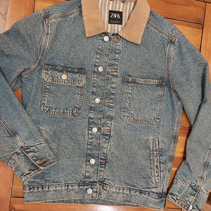 자라 zara 코듀로이 카라 데님 워크 자켓 빈티지 워싱 중청데님 100사이즈