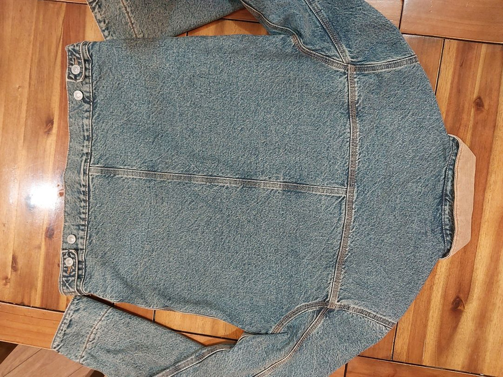 자라 zara 코듀로이 카라 데님 워크 자켓 빈티지 워싱 중청데님 100사이즈--1