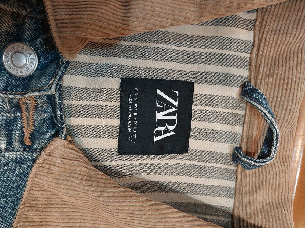 자라 zara 코듀로이 카라 데님 워크 자켓 빈티지 워싱 중청데님 100사이즈--2