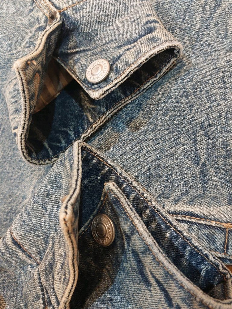 자라 zara 코듀로이 카라 데님 워크 자켓 빈티지 워싱 중청데님 100사이즈--4