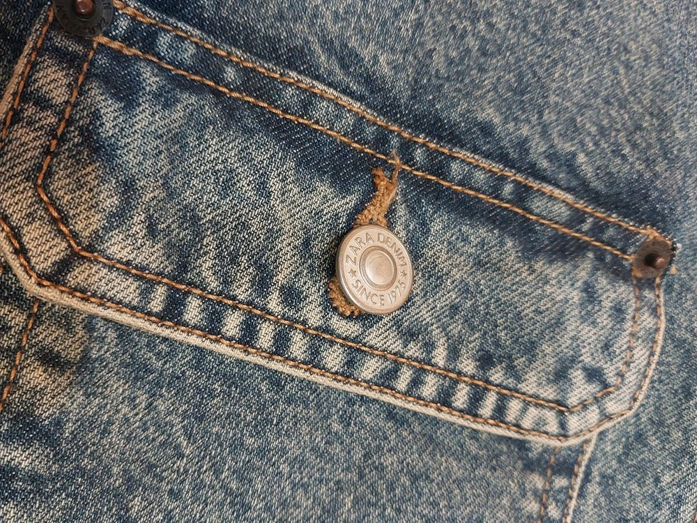 자라 zara 코듀로이 카라 데님 워크 자켓 빈티지 워싱 중청데님 100사이즈--5