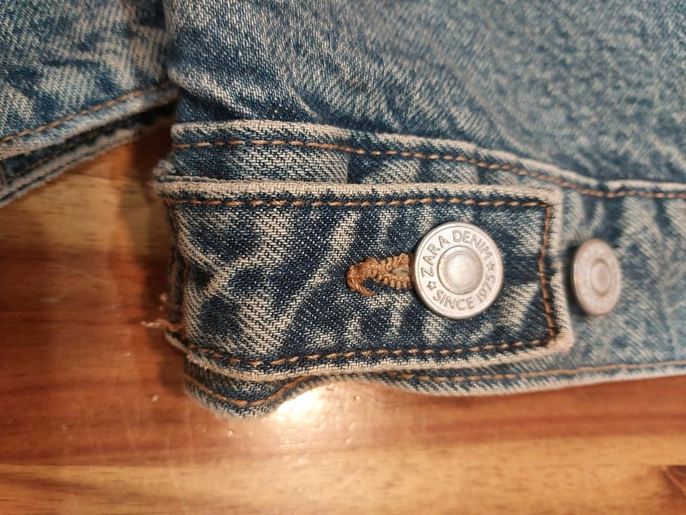 자라 zara 코듀로이 카라 데님 워크 자켓 빈티지 워싱 중청데님 100사이즈--7