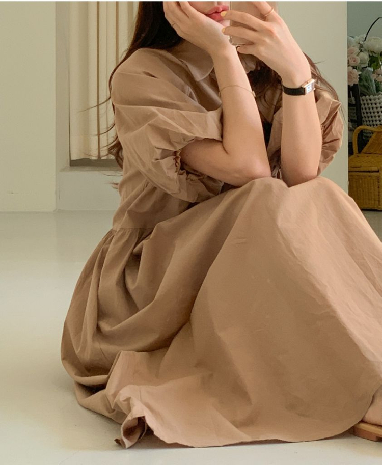 새상품) 퍼프 소매 셔츠 롱원피스/ 셔츠 원피스--1