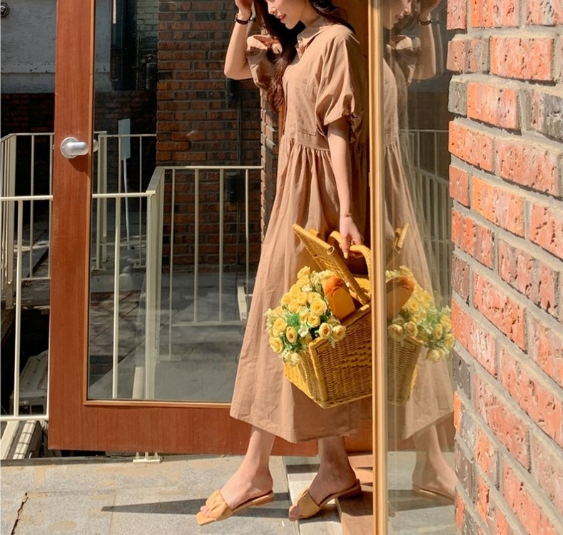 새상품) 퍼프 소매 셔츠 롱원피스/ 셔츠 원피스--3