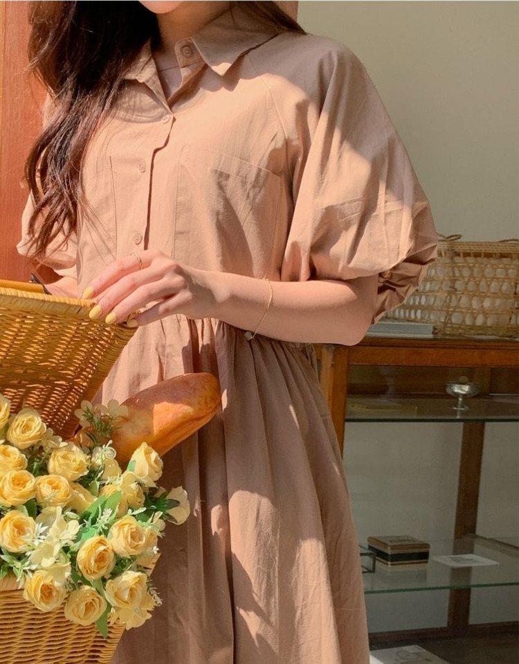 새상품) 퍼프 소매 셔츠 롱원피스/ 셔츠 원피스--4