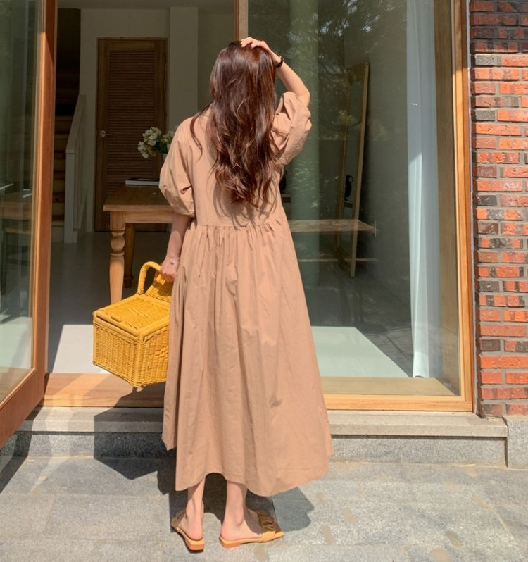 새상품) 퍼프 소매 셔츠 롱원피스/ 셔츠 원피스--5