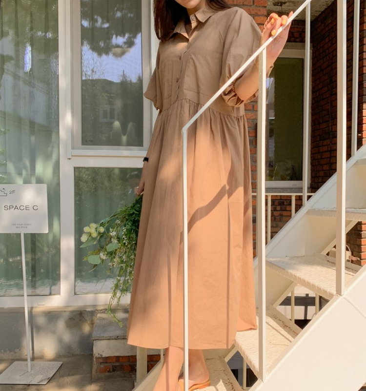 새상품) 퍼프 소매 셔츠 롱원피스/ 셔츠 원피스--6