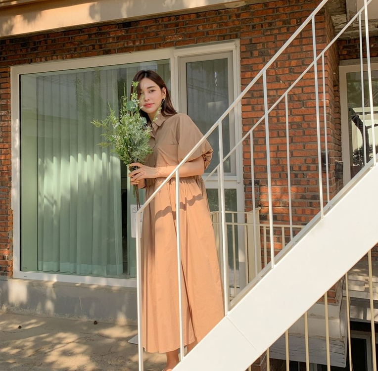 새상품) 퍼프 소매 셔츠 롱원피스/ 셔츠 원피스--7