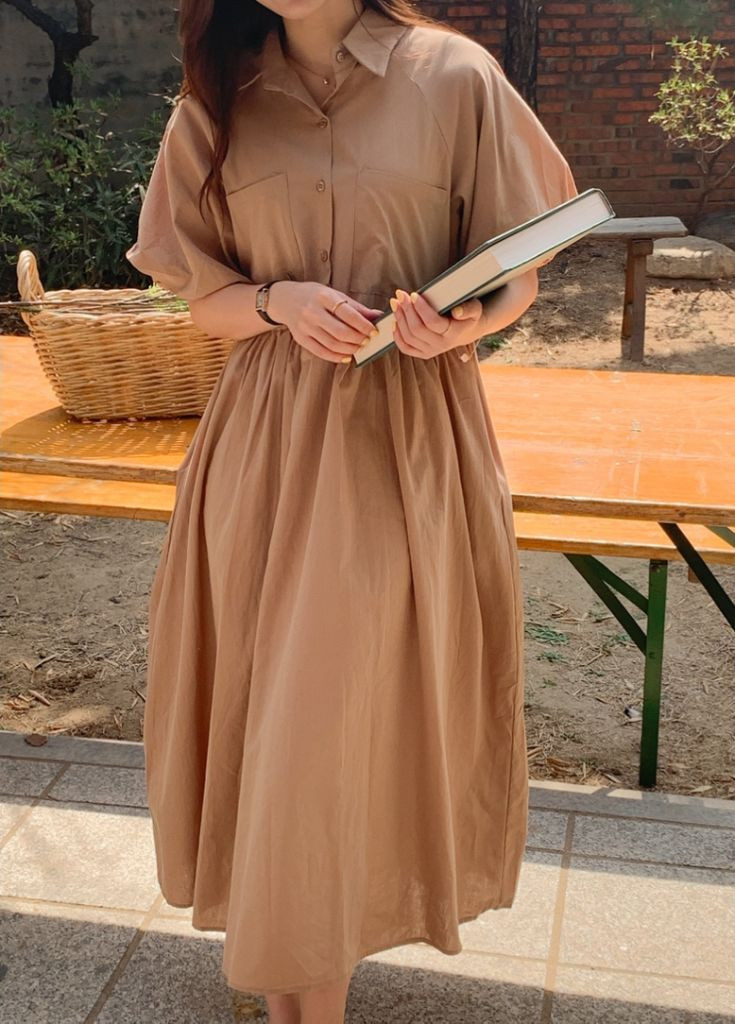 새상품) 퍼프 소매 셔츠 롱원피스/ 셔츠 원피스--8