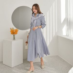 새상품) 스트라이프 랩 셔츠 플레어 롱원피스