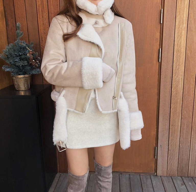 [모던로브] 베이지 밍크털 벨트무스탕 코디set 이미지