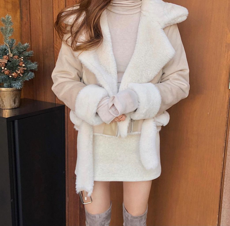 [모던로브] 베이지 밍크털 벨트무스탕 코디set 이미지