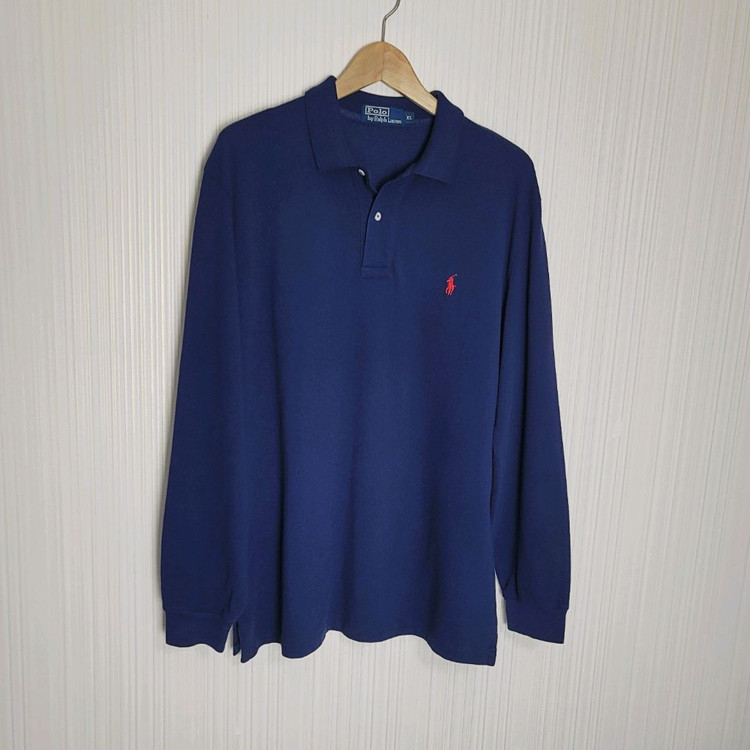 XL 폴로 긴팔 카라티셔츠 네이비 랄프로렌 피케--1