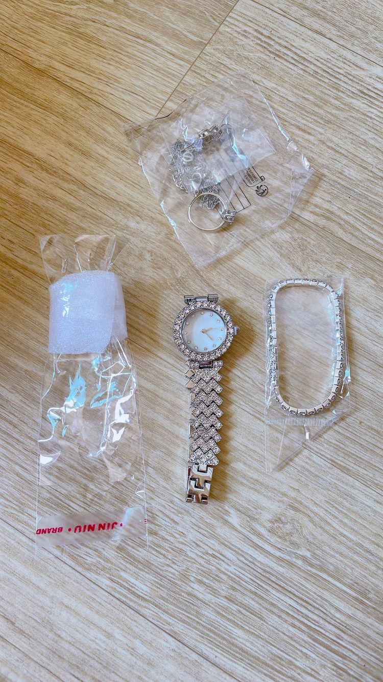 [새상품] 보석시계 테니스 팔찌 목걸이 귀걸이 반지 세트--4