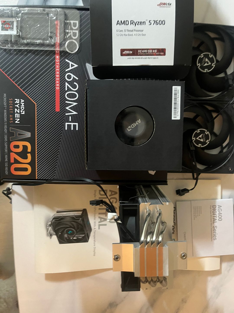 MSI A620M-E + AMD Ryzen 5 7600 (윈도우11PRO DSP) + 쿨러, 쿨링팬--4