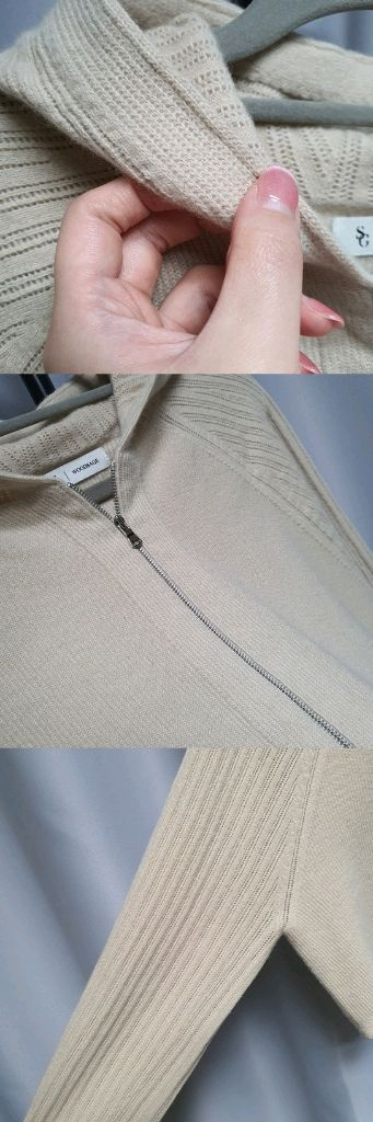 우드세이지 울 캐시 홀가먼트 후드 집업 니트 가디건--3