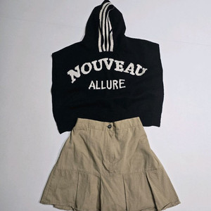 후드조끼니트 + L-TOP 치마바지 세트 일괄55~66