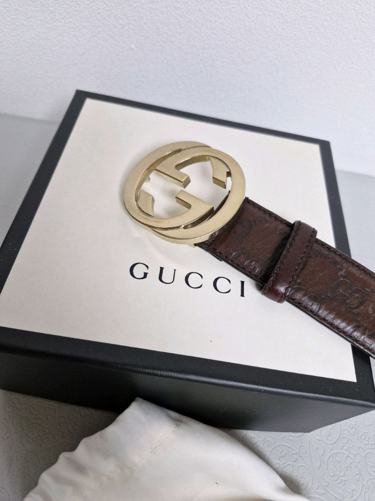 구찌 인터로킹 금장 벨트 정품--1