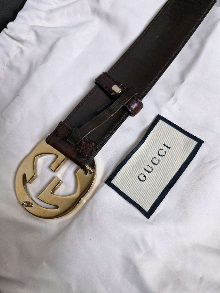 구찌 인터로킹 금장 벨트 정품--2