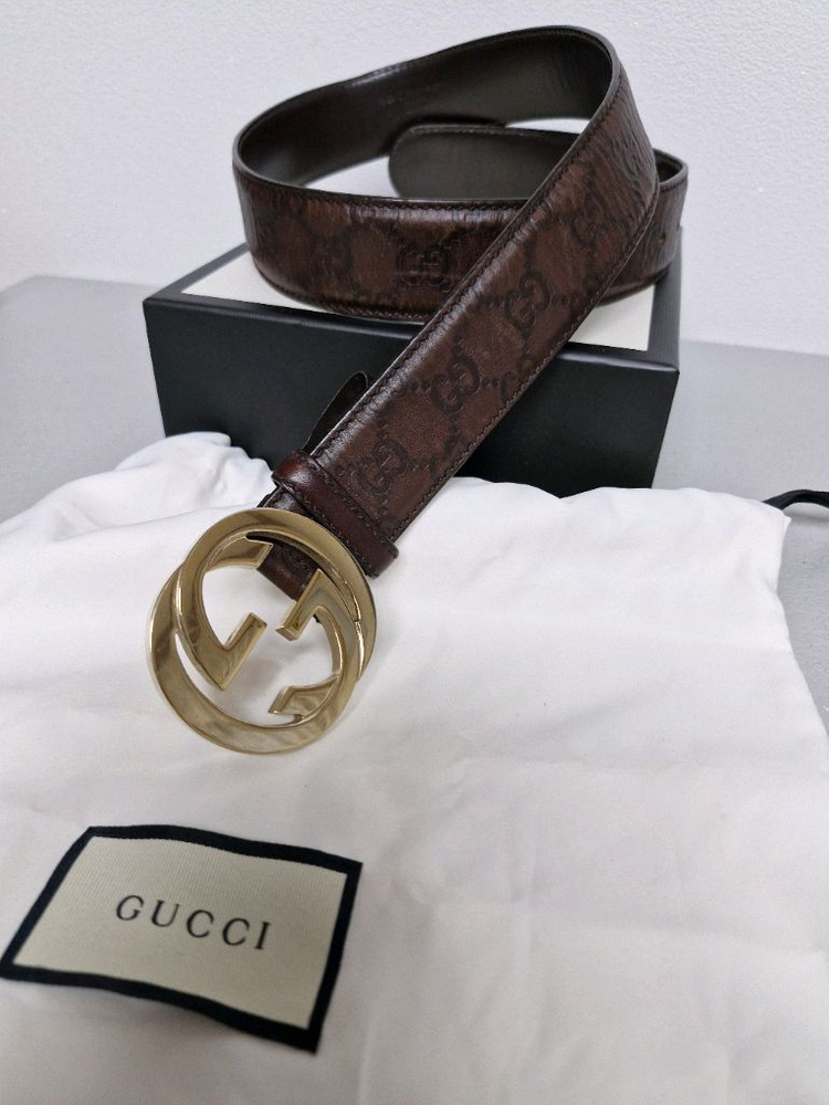 구찌 인터로킹 금장 벨트 정품--6