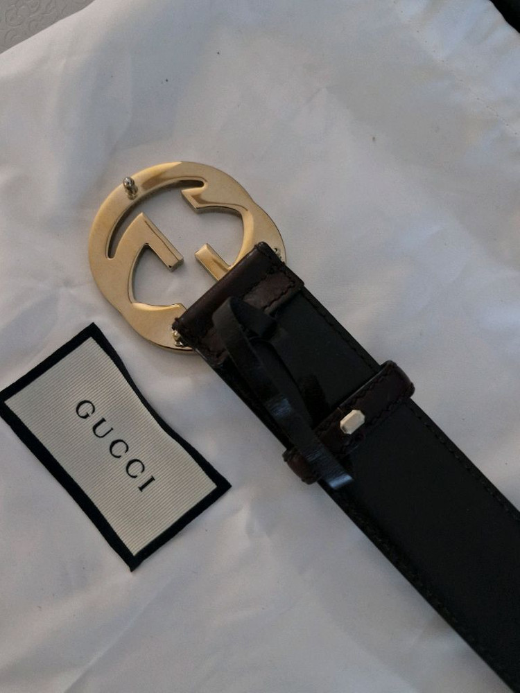 구찌 인터로킹 금장 벨트 정품--8