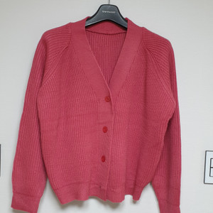 여성 브이넥 니트 가디건 오버핏 진핑크 이미지