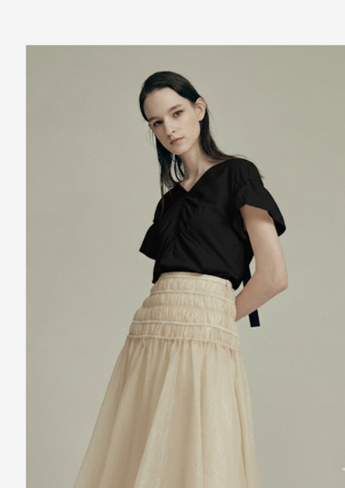 오브제 obzee 리본 디테일 셔링 블라우스 44 사이즈--1