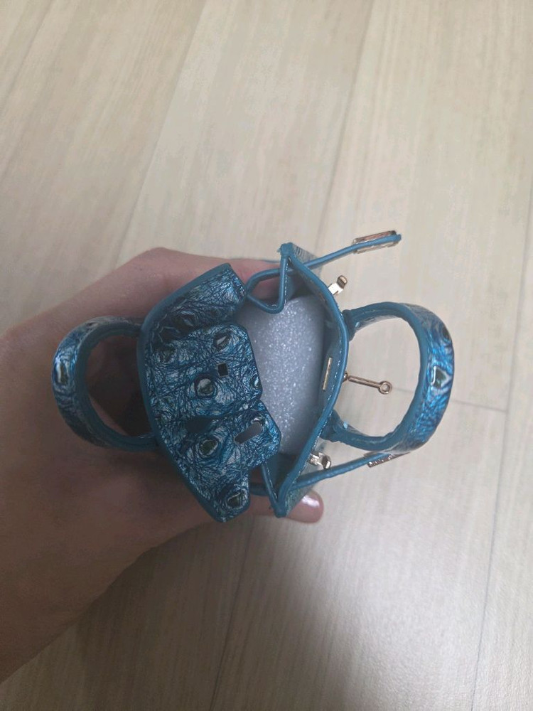 에르메스 가방 모양 키링 블루색 새상품--1