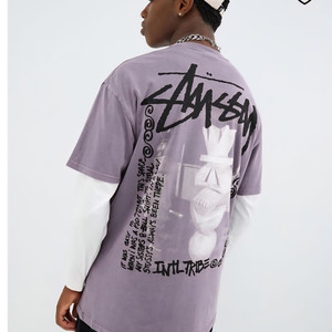 스투시 래빗홀 라벤더 프린팅 반팔 티셔츠 XXL 새상품