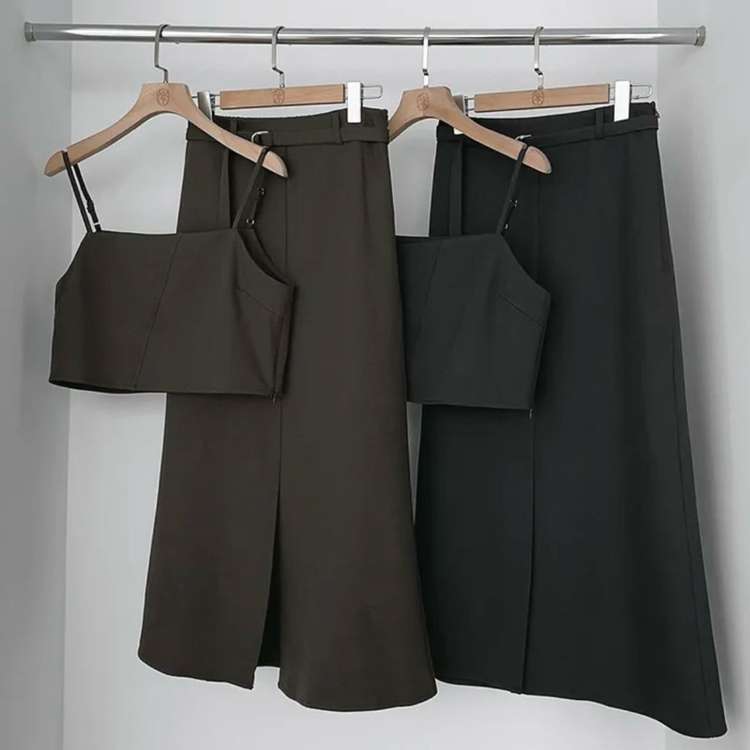 리리앤코 이네티브 뷔스티에 머메이드 롱스커트 투피스 세트 하객룩 에이블리--4