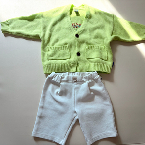 모이몰른 라임 니트 가디건 바지 세트 80