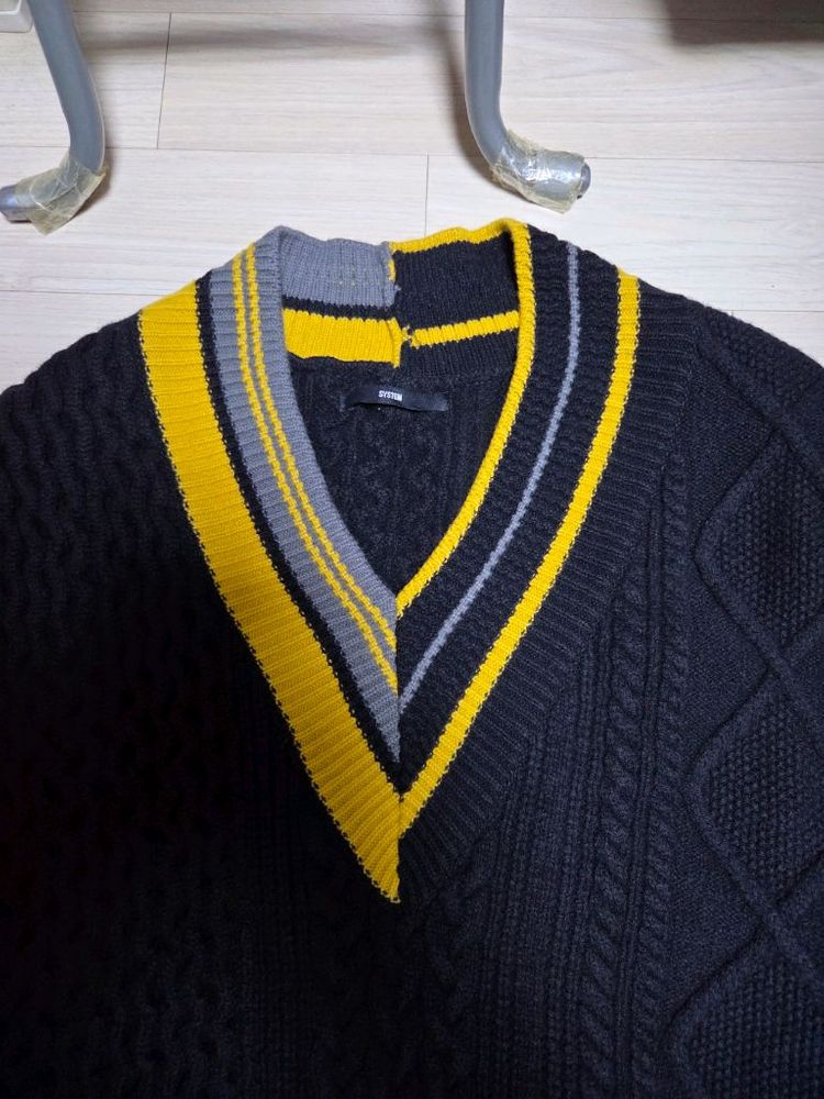 시스템옴므 정품 오버핏 브이넥 굵은 니트 베스트 블랙 105사이즈 이미지