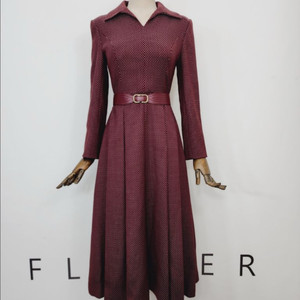 미샤 버건디 브이넥 벨트셋트 롱원피스