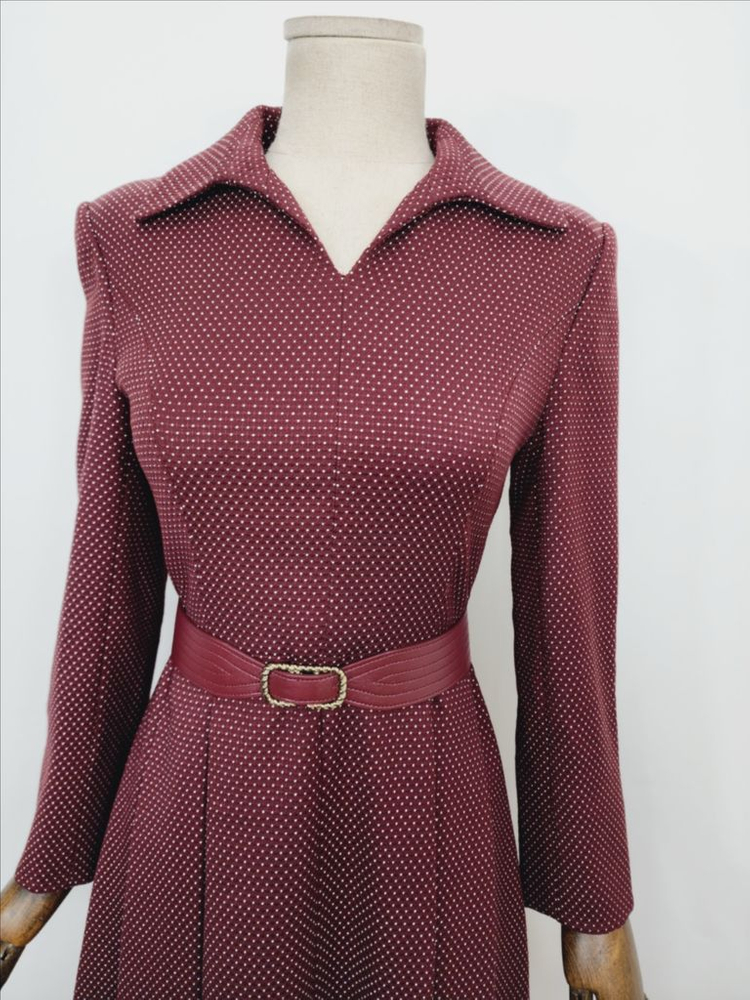 미샤 버건디 브이넥 벨트셋트 롱원피스--1