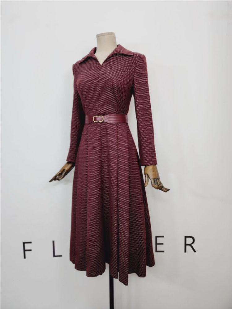 미샤 버건디 브이넥 벨트셋트 롱원피스--2