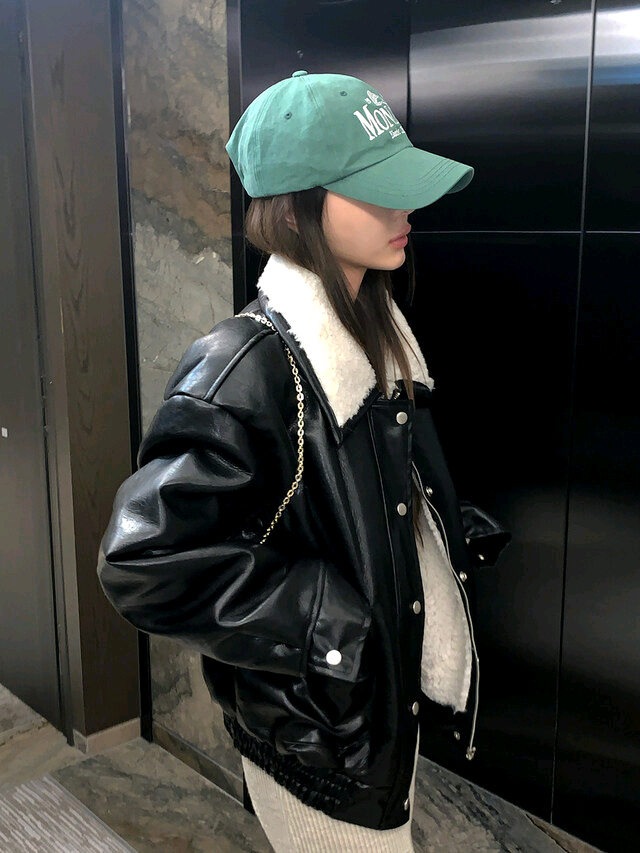 르라미 샐러 무스탕 레더 자켓 jk(블랙)--6