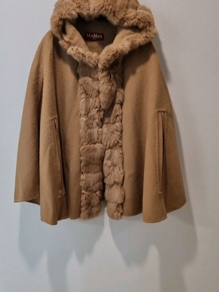 막스마라 스튜디오 폭스퍼 트리밍 케이프 코트 / 카멜 / 울·캐시미어 /--2