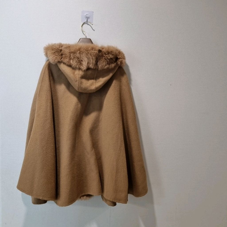 막스마라 스튜디오 폭스퍼 트리밍 케이프 코트 / 카멜 / 울·캐시미어 /--3