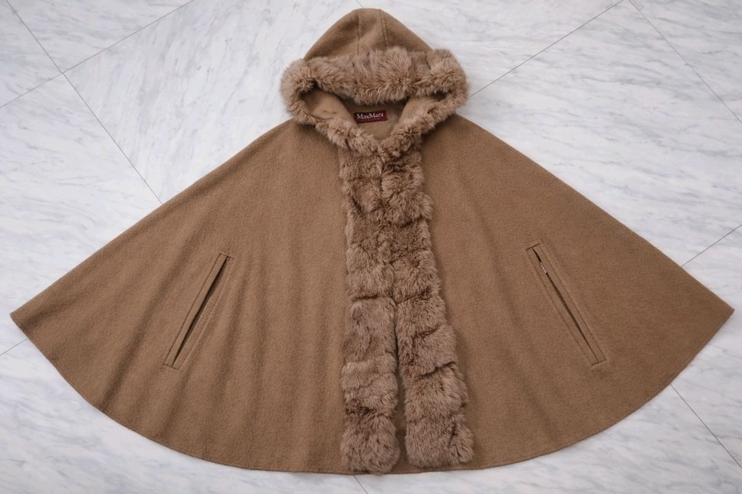 막스마라 스튜디오 폭스퍼 트리밍 케이프 코트 / 카멜 / 울·캐시미어 /--4