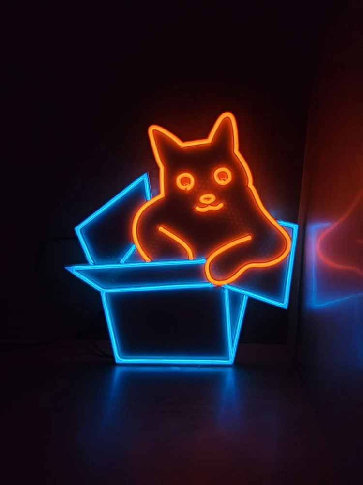 네온사인 고양이 상자 led 램프 조명 이미지