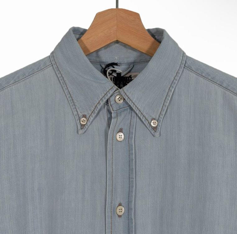 [38] 미우미우 24ss 샴브레이 자수 로고 데님 셔츠 라이트 블루--3