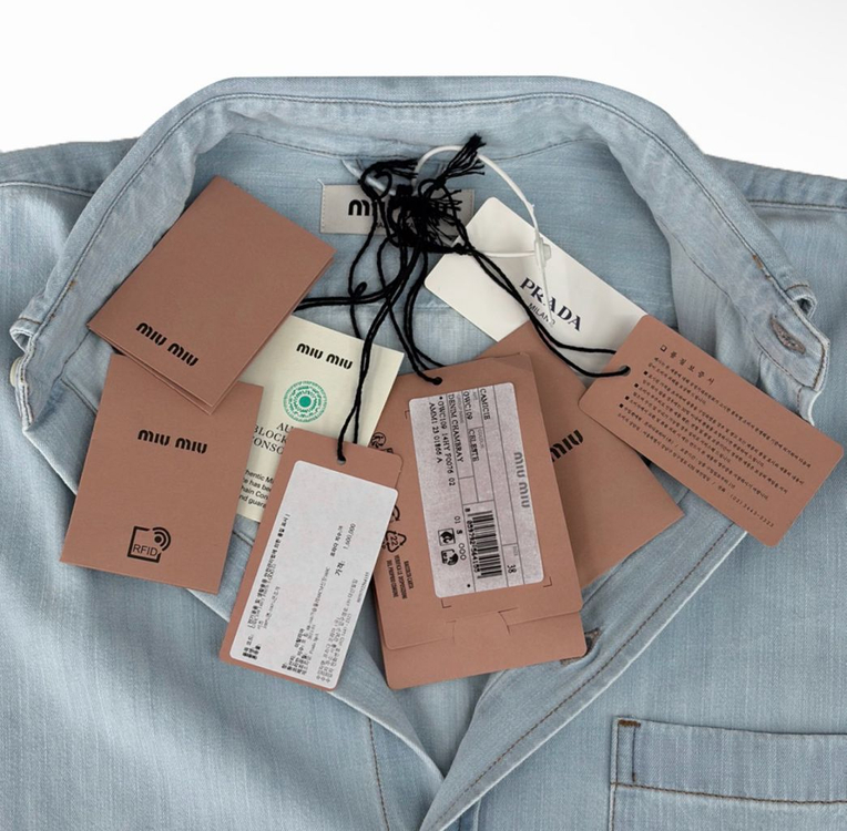 [38] 미우미우 24ss 샴브레이 자수 로고 데님 셔츠 라이트 블루--6