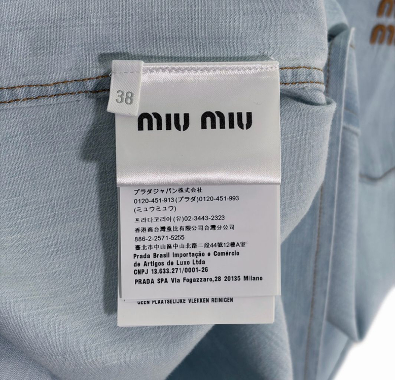 [38] 미우미우 24ss 샴브레이 자수 로고 데님 셔츠 라이트 블루--7