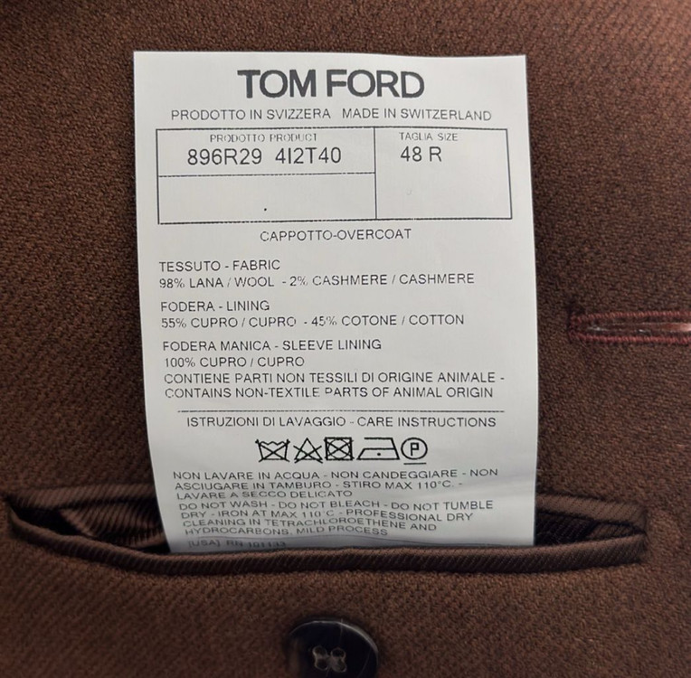 [48] Tomford 톰포드 남성 레더 울 캐시미어 싱글 롱코트 브라운 이미지