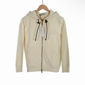 [M] 미우미우 여성 코튼 로고 플리스 지퍼 후드 집업 자켓 내츄럴 크림