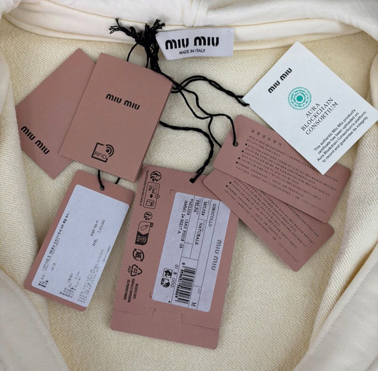 [M] 미우미우 여성 코튼 로고 플리스 지퍼 후드 집업 자켓 내츄럴 크림--6