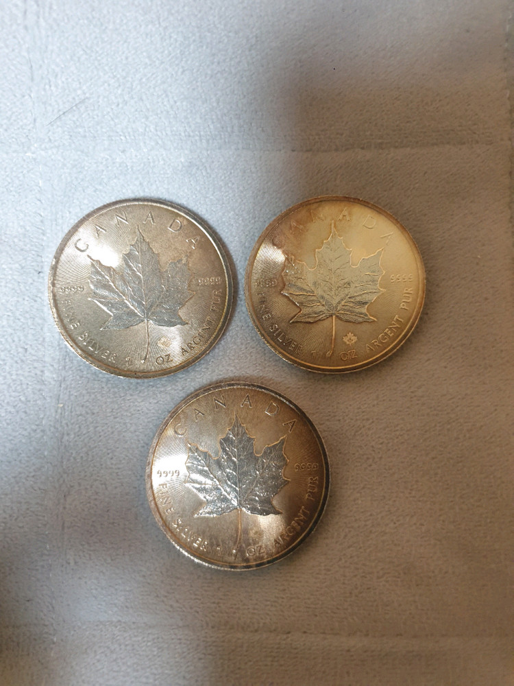 캐나다 메이플 은화 1온스 3개 93.3g 실버바 54만원--0